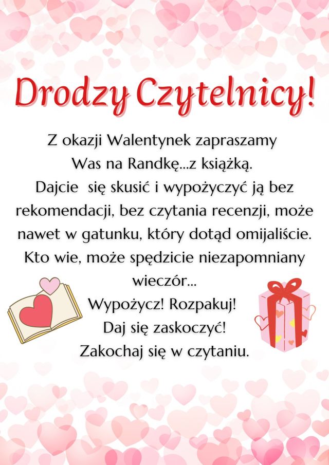 na białym papierze z czerwonymi serduszkami zaproszenie