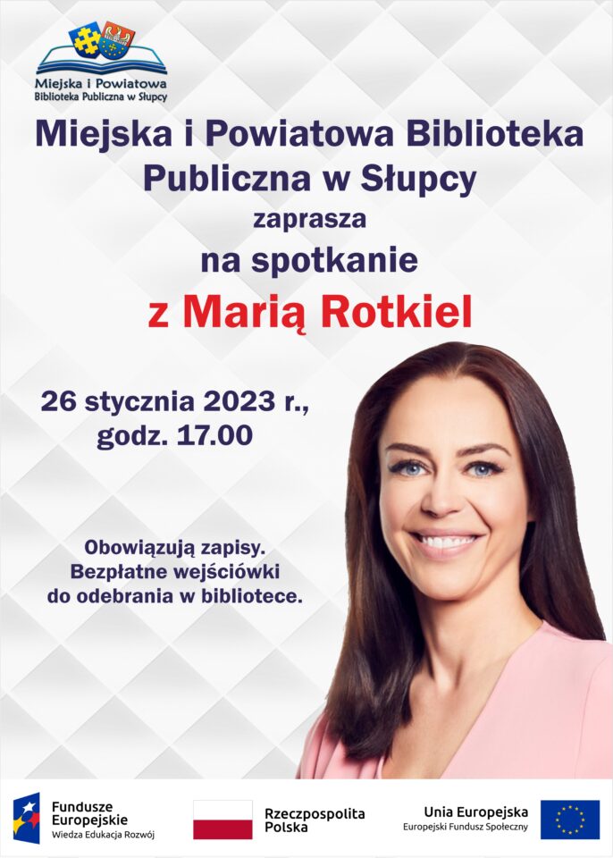 z prawej strony plakatu kobieta w czarnych rozpuszczonych włosach i różowej bluzce