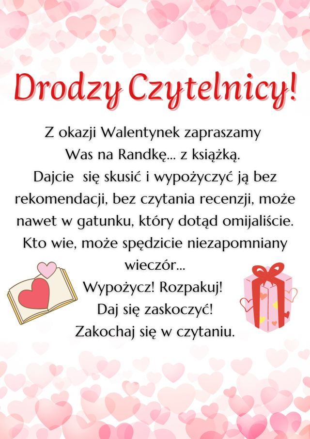 plakat informujący o możliwości wypożyczenia książek zapakowanych w szary papier z okazji randki w ciemno z książką