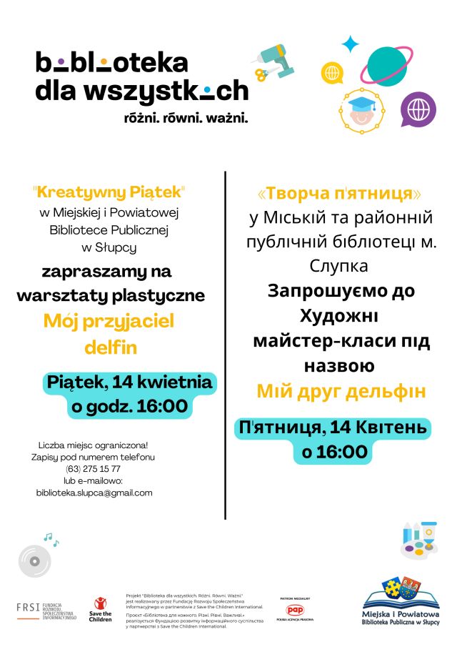 na białym tle zaproszenie na warsztaty po polsku i ukraińsku