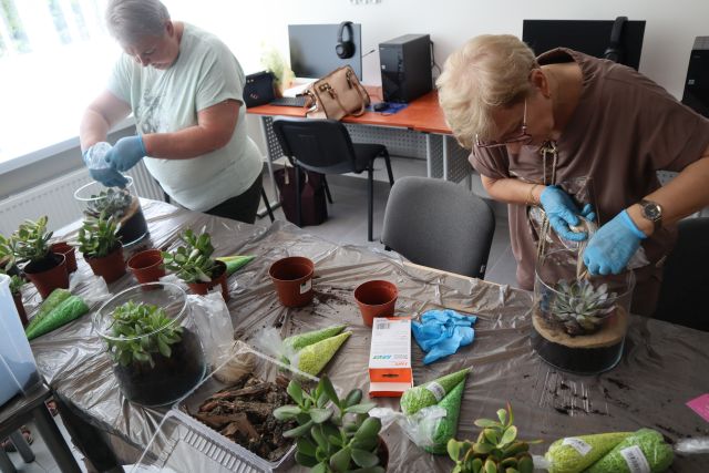 seniorki tworzą ogrody w słoikach