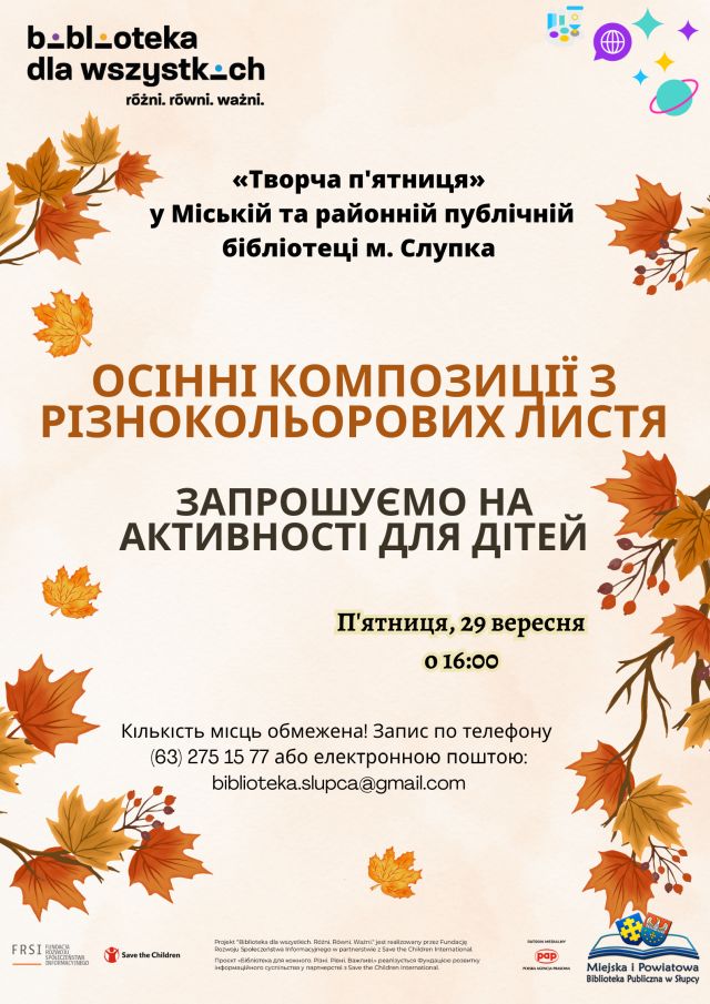 na kremowym tle zaproszenie na warsztaty w języku ukraińskim i lięcie