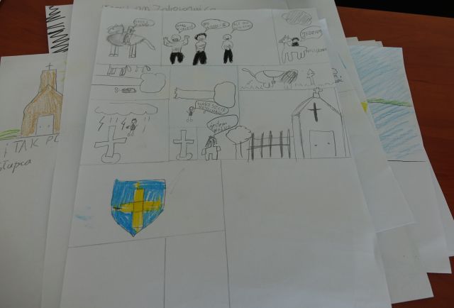 na kartce narysowany komiks przedstawiający Słupcę iherb słupecki