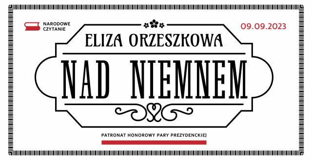 baner z napisem Narodowe Czytanie Nad Niemnej Elizy Orzeszkowej na białym tle