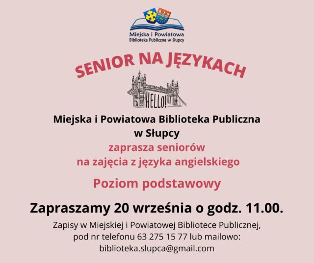 na różowym tle zaproszenie na naukę języka angielskiego