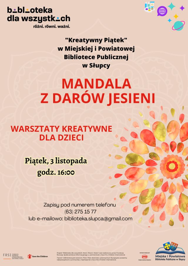 na różowym tle zaproszenie na warsztaty, z prawej strony bukiet z liści i kwiatów