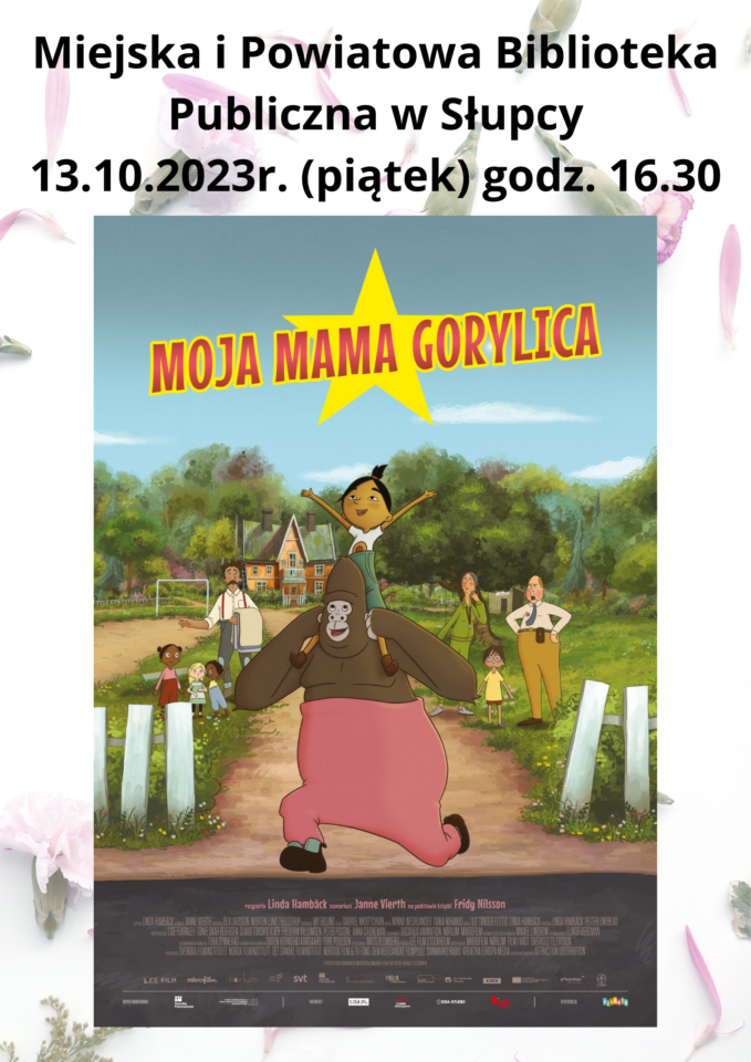 na pierwszym planie gorylica, w tle dzieci i drzewa