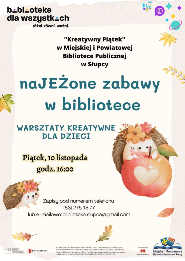 na białym tle zaproszenie na warsztaty, z prawej i lewej strony jeżyk