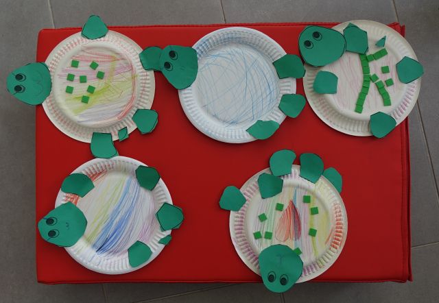 żółwie zrobione z papierowych talerzyków
