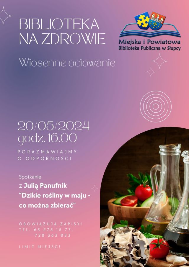 na fioletowym tle zaproszenie na spotkanie, z prawej strony naturalne octy w słoikach i warzywa