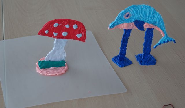 muchomor i rybka wydrukowane długopisami 3D