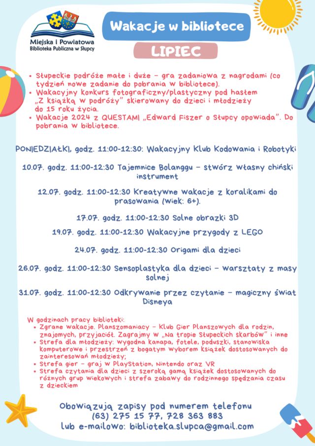 na białym tle program na lipiec