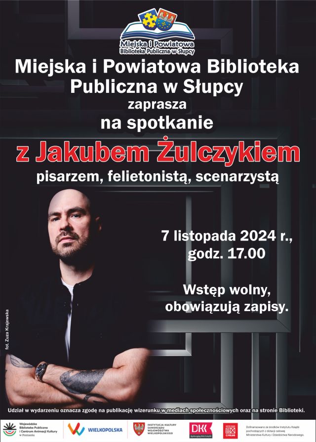 na czarnym tle zdjęcie mężczyzny i zaproszenie na spotkanie