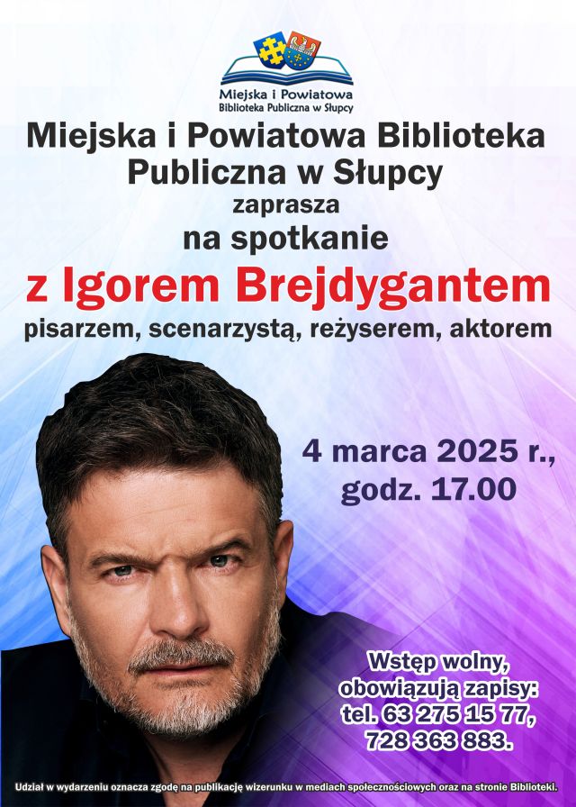 na niebieskim tle zaproszenie na spotkanie i zdjęcie mężczyzny