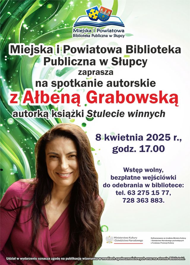 na jasnym tle zaproszenie na spotkanie, z lewej strony zdjęcie kobiety na tle roślin