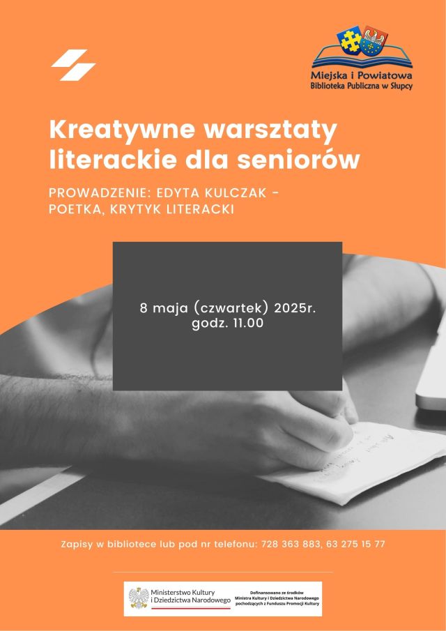 na pomafrańczowym tle zaproszenie na warsztaty