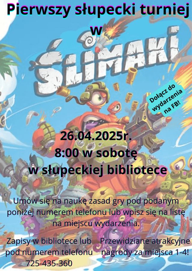 na niebieskim tle zaproszenie na turniej, na środku walczące ślimaki w kasku