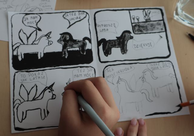 kartka z komiksem przedstawiającym zwierzęta