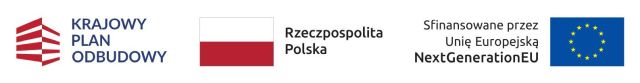 na białym tle logotyk KPO, flaga Polski i UE