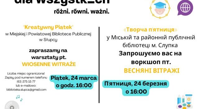 na białym tle zaproszenie na warsztaty w języku polskim i ukraińskim