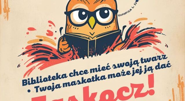 na plakacie sowa, nad jej głową 80, zaproszenie do udziału w konkursie, u góry logo biblioteki